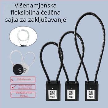 Mehanička sigurnosna zaključavka s čeličnim kabelom za ormariće, košare i kutije alata, s otključavanjem lozinkom