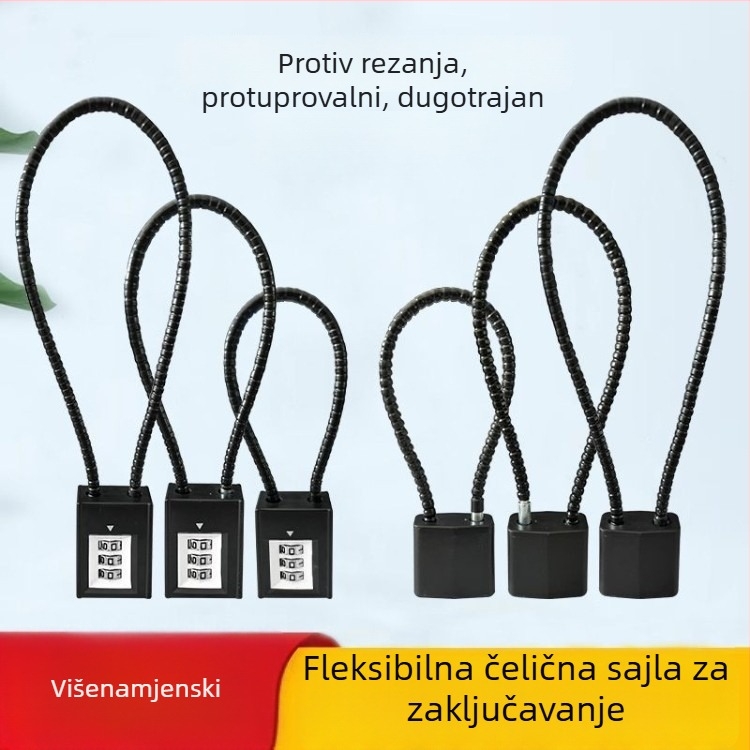 Mehanička sigurnosna zaključavka s čeličnim kabelom za ormariće, košare i kutije alata, s otključavanjem lozinkom