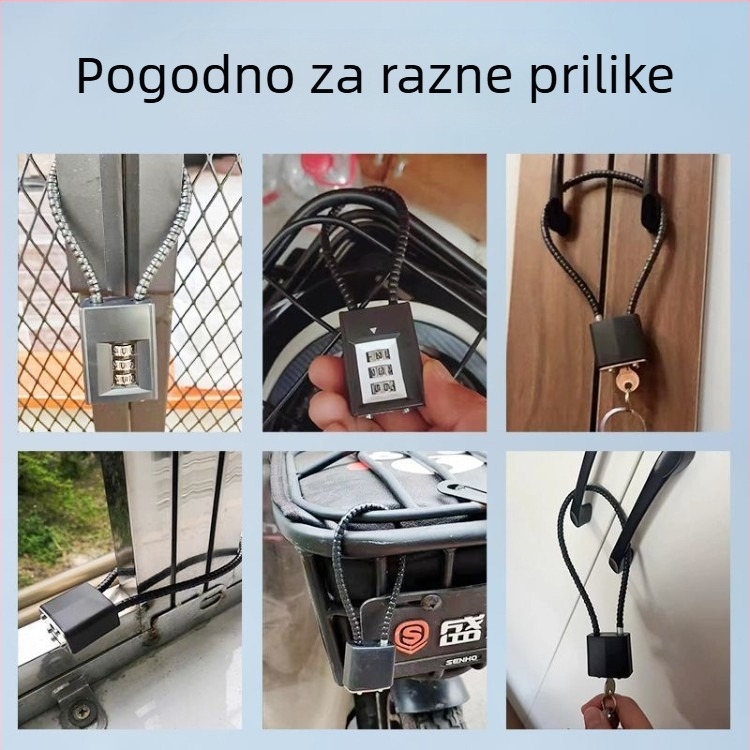 Mehanička sigurnosna zaključavka s čeličnim kabelom za ormariće, košare i kutije alata, s otključavanjem lozinkom