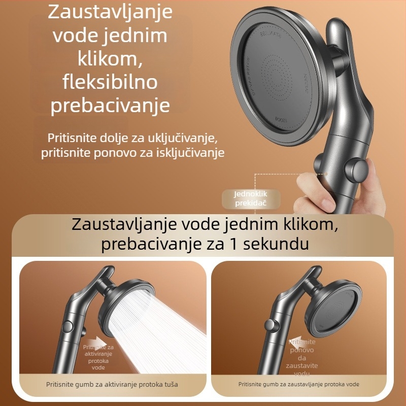Rotirajuća tuš glava s podesivim savitljivim ramenom za male stanove, kućna upotreba, snažan tlak i velik protok vode