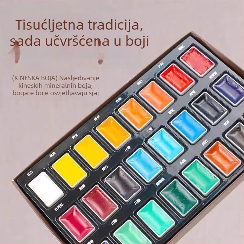 Set čvrstih akvarelnih pigmenata za tradicionalno kinesko slikanje, 24 boja u kutiji, za početnike i dječju umjetnost