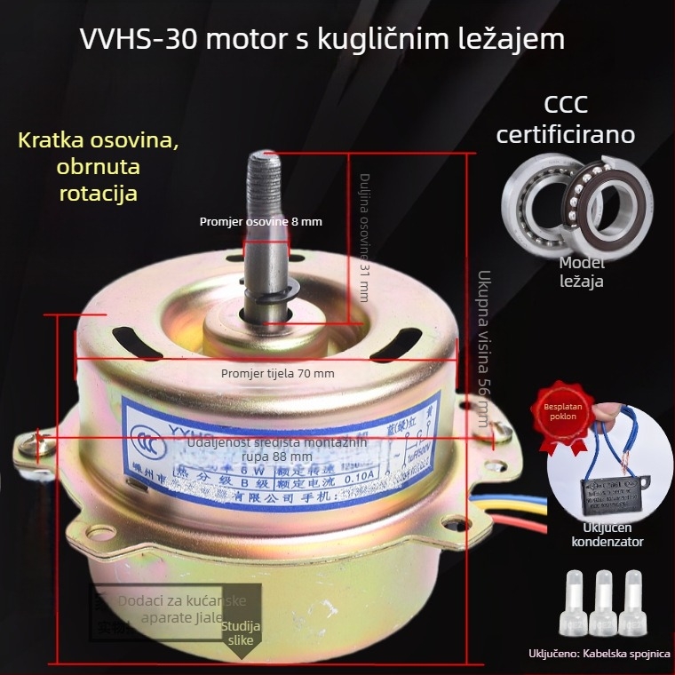 YYHS-3040 Integrirani stropni ventilacijski motor s kugličnim ležajem, potpuno bakreni motor, univerzalni