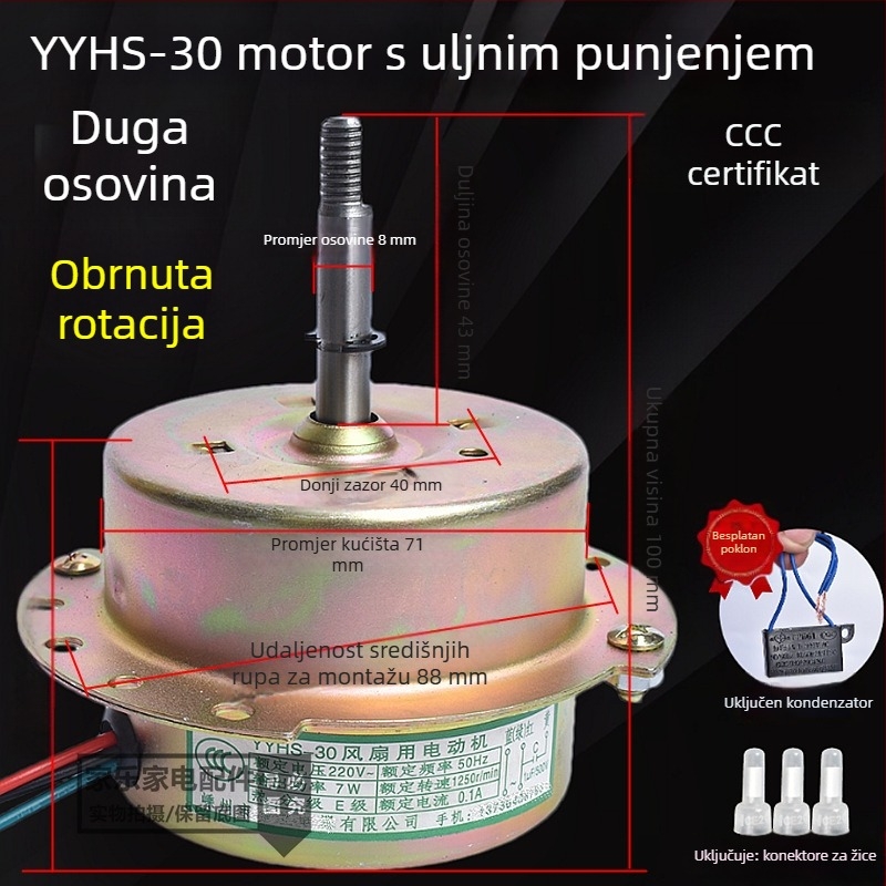 YYHS-3040 Integrirani stropni ventilacijski motor s kugličnim ležajem, potpuno bakreni motor, univerzalni