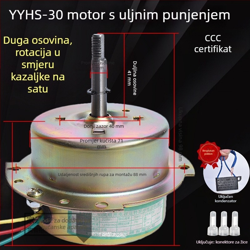 YYHS-3040 Integrirani stropni ventilacijski motor s kugličnim ležajem, potpuno bakreni motor, univerzalni