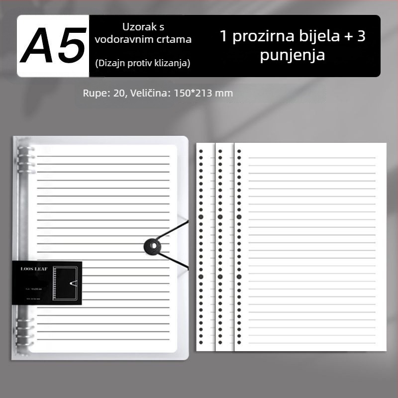 B5 bilježnica s uklonjivim listovima i zamjenjivim umetcima, A4 bilježnica s gridom, debela, za školu i ured