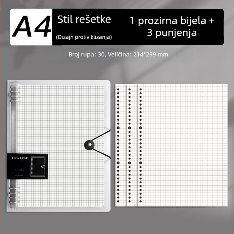 B5 bilježnica s uklonjivim listovima i zamjenjivim umetcima, A4 bilježnica s gridom, debela, za školu i ured