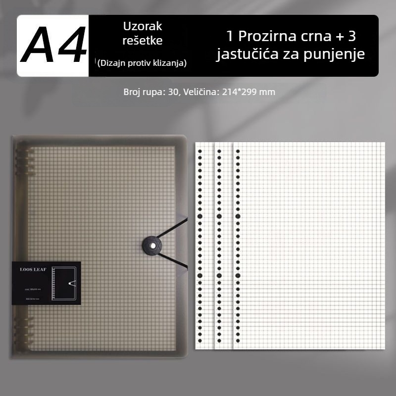 B5 bilježnica s uklonjivim listovima i zamjenjivim umetcima, A4 bilježnica s gridom, debela, za školu i ured