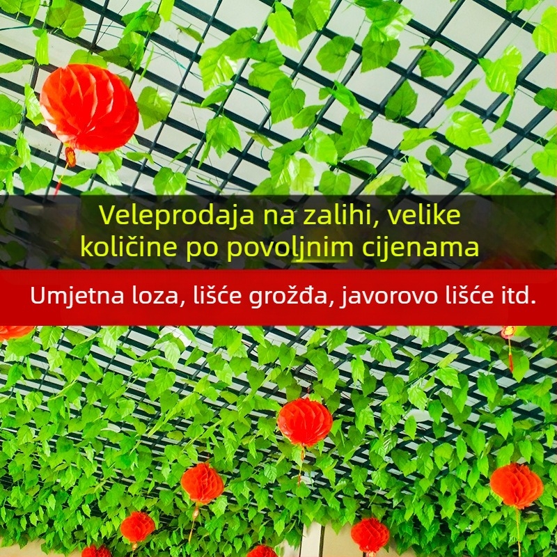 Umjetni listovi grožđa, bršljan i vinova loza, zelene biljke za dekoraciju stropa i cijevi