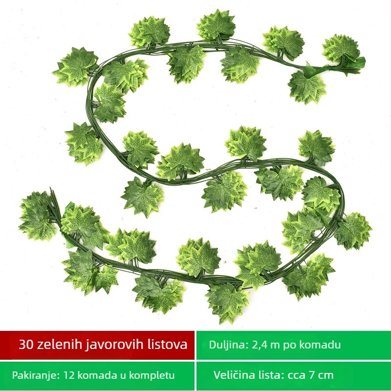 Umjetni listovi grožđa, bršljan i vinova loza, zelene biljke za dekoraciju stropa i cijevi