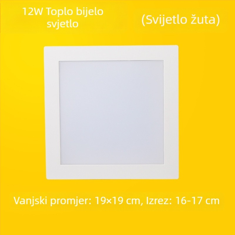 Kvadratna LED stropna svjetiljka za kuhinju i kupaonicu, ugrađena, otvor za ugradnju 17–20 cm