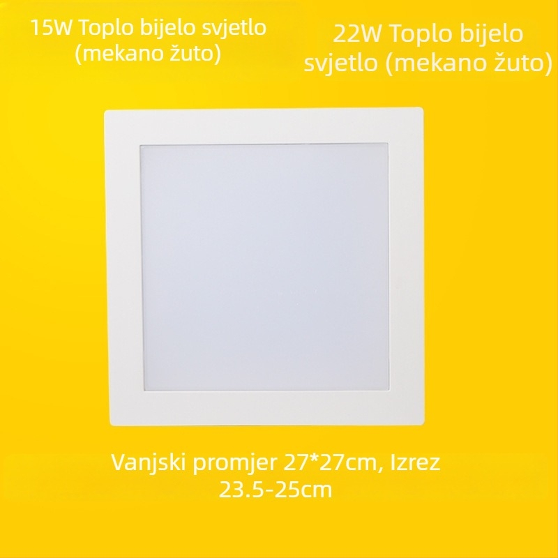 Kvadratna LED stropna svjetiljka za kuhinju i kupaonicu, ugrađena, otvor za ugradnju 17–20 cm