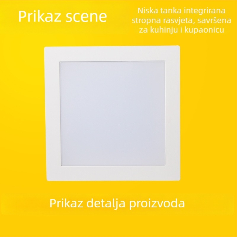 Kvadratna LED stropna svjetiljka za kuhinju i kupaonicu, ugrađena, otvor za ugradnju 17–20 cm