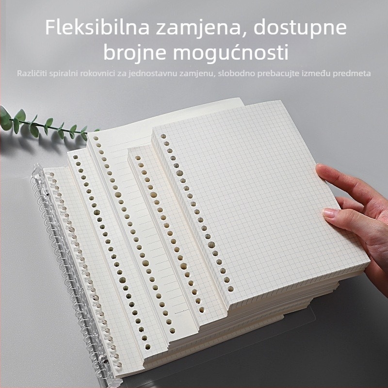 Papir za zamjenu za bilježnicu s 20 rupa, B5 prazne stranice; A5 s 26 rupa i unutarnje stranice s linijama