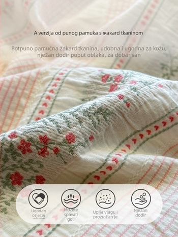 Jesen-zimski pamučni jacquard set posteljine s Bean Velvet, nježan ružičasti cvjetni uzorak, četiri dijela