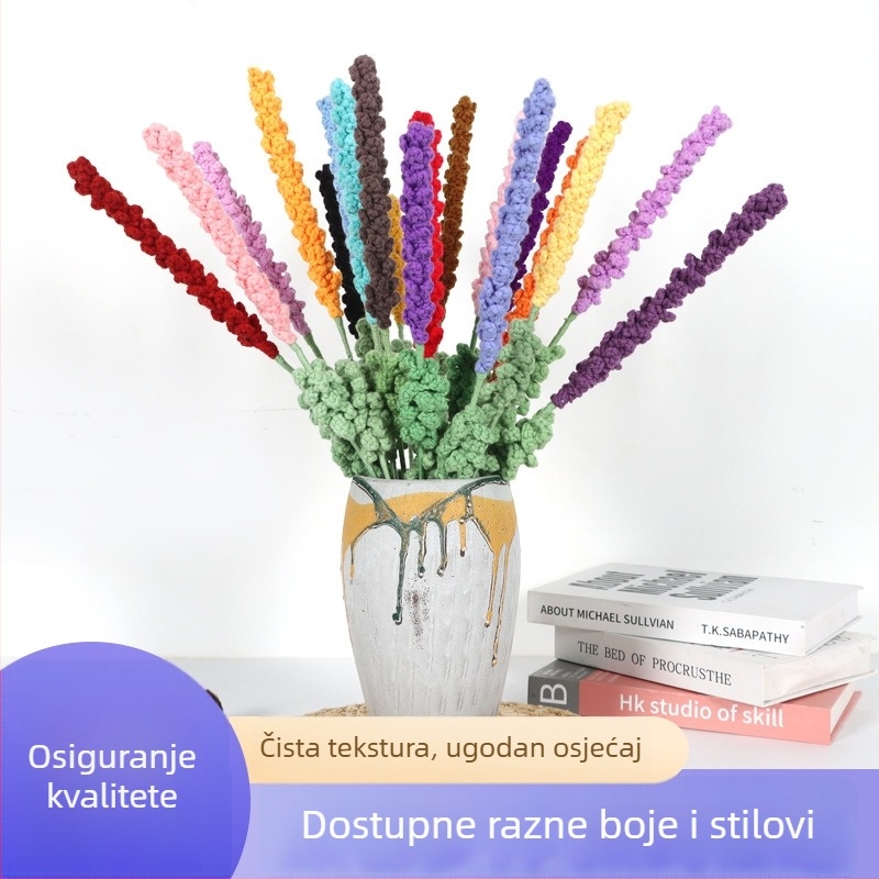 Lavanda – ručno pleteni vuneni buket s umjetnim cvjetovima za ukrašavanje doma i poklon za Dan zaljubljenih