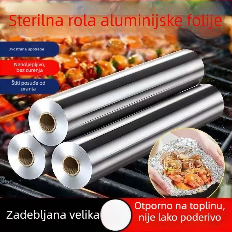 Aluminijska folija za hranu, otporna na visoke temperature, debela i široka, za roštiljanje i pečenje, veliki valjak