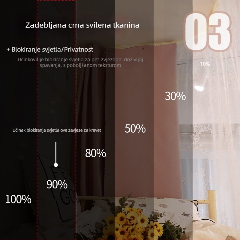 Zavjesa za krevet s U-oblikom ljepiljene šine, francuska čipka, pojačano zatamnjenje, za spavaću sobu i dom
