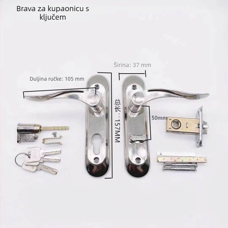 Kupaonski brava od aluminijske legure s ključem, za vrata sobe i drvena vrata, otporna na hrđu, s držalom, protiv krađe