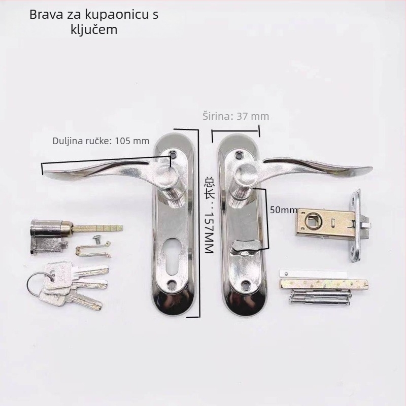 Kupaonski brava od aluminijske legure s ključem, za vrata sobe i drvena vrata, otporna na hrđu, s držalom, protiv krađe