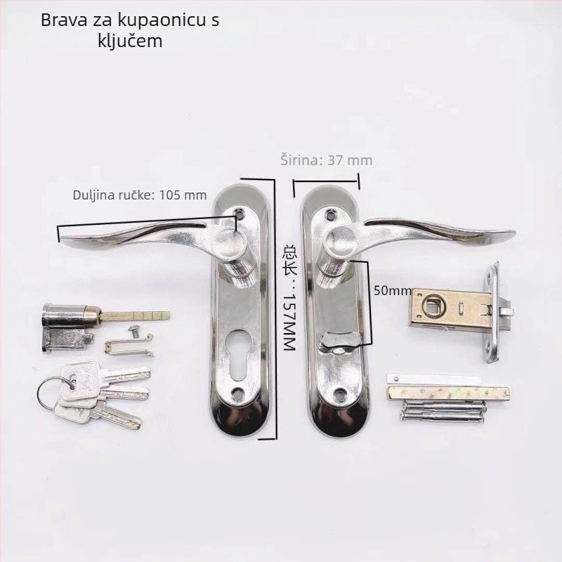 Kupaonski brava od aluminijske legure s ključem, za vrata sobe i drvena vrata, otporna na hrđu, s držalom, protiv krađe
