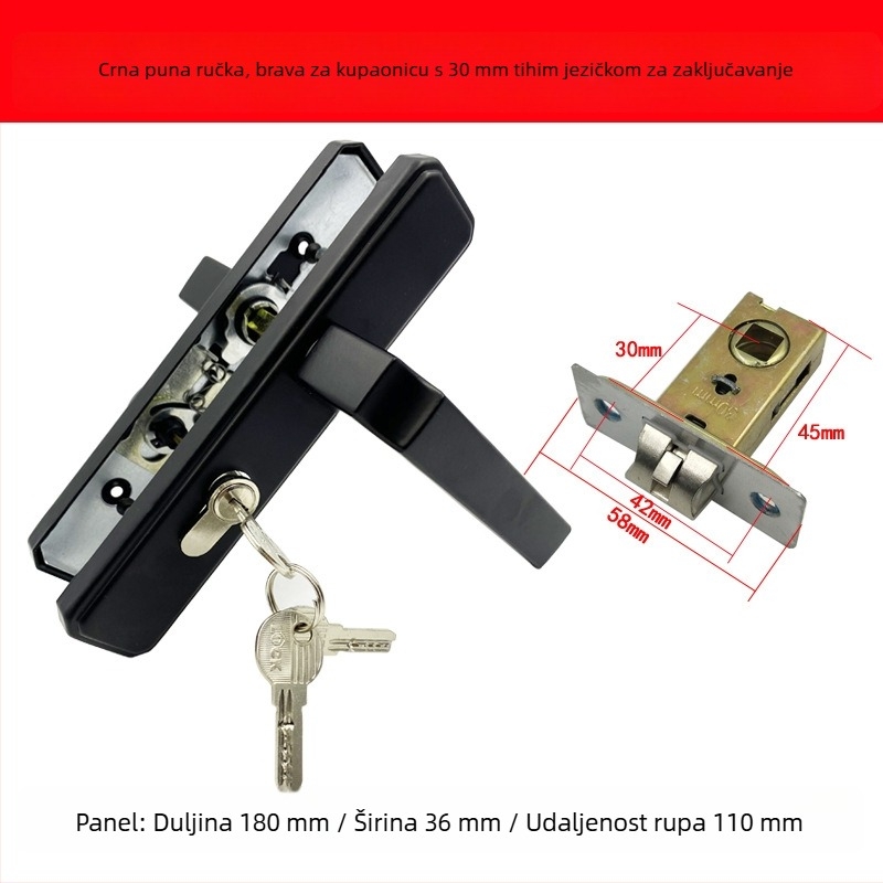 Kupaonski brava od aluminijske legure s ključem, za vrata sobe i drvena vrata, otporna na hrđu, s držalom, protiv krađe