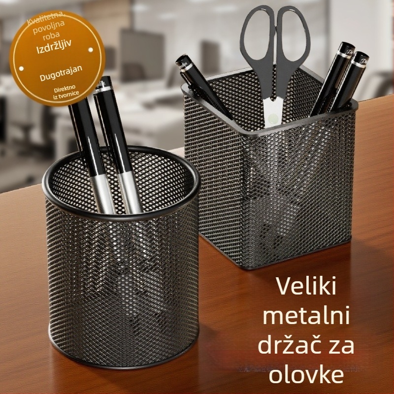 Metalni držač za pisala, okrugli stolni organizator, velik kapacitet, višenamjenski za učenike