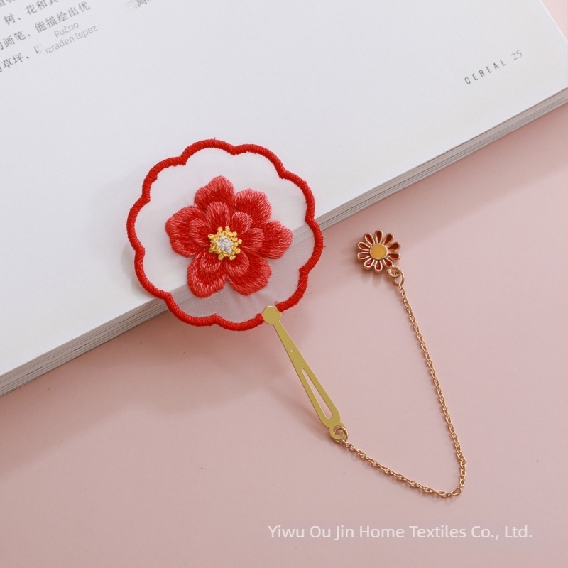 Suzhou izvezeni knjižni marker – DIY komplet za ručno vezenje, tradicionalni stil, motiv okruglog fana, dar