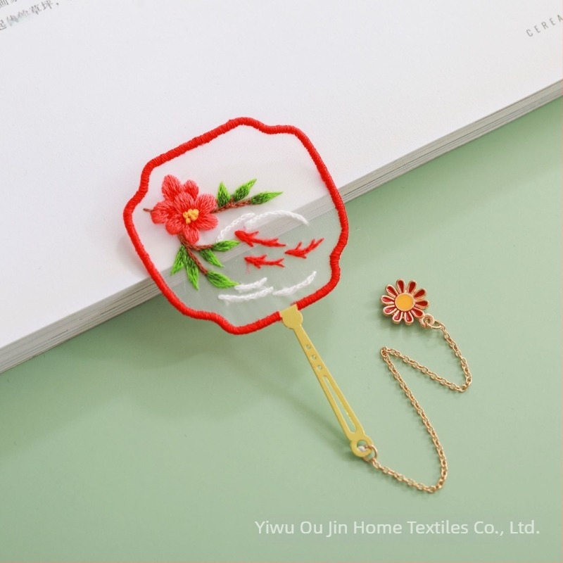 Suzhou izvezeni knjižni marker – DIY komplet za ručno vezenje, tradicionalni stil, motiv okruglog fana, dar