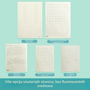 Učenikova bilježnica s četverorednom kvadratnom mrežom za engleski, aritmetiku i vokabular