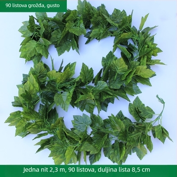 Umjetna loza s listovima grožđa i pothosa, dekoracija za strop, zelene lišće, duljina 2,2 m