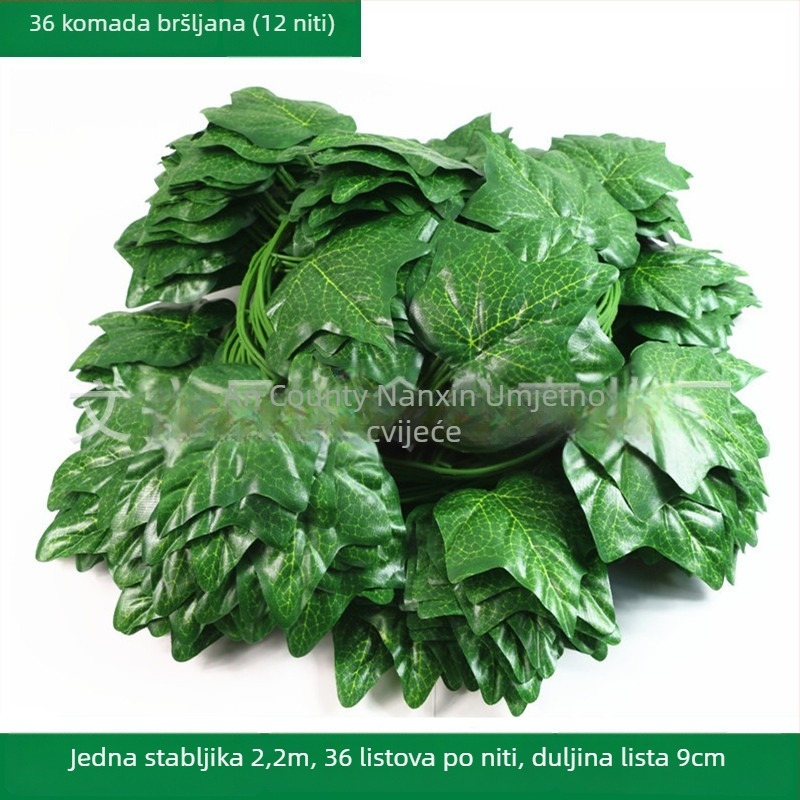 Umjetna loza s listovima grožđa i pothosa, dekoracija za strop, zelene lišće, duljina 2,2 m