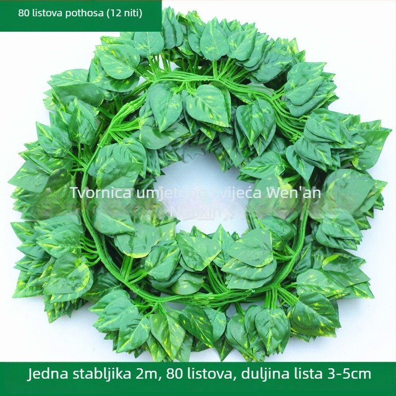 Umjetna loza s listovima grožđa i pothosa, dekoracija za strop, zelene lišće, duljina 2,2 m