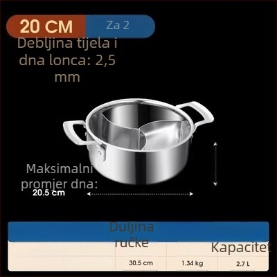 304 nehrđajući čelik, lonac s tri odjeljka i tri okusa, trosturan sloj, prehrambena kvaliteta, posebno debelo tijelo, velika zapremina 6,1–10 litara, pogodan za različite štednjake, uključujući indukcijske