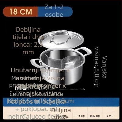 304 nehrđajući čelik, lonac s tri odjeljka i tri okusa, trosturan sloj, prehrambena kvaliteta, posebno debelo tijelo, velika zapremina 6,1–10 litara, pogodan za različite štednjake, uključujući indukcijske