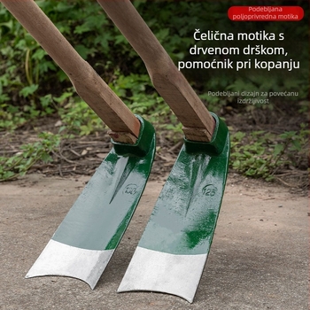 Vojno-zelena ručno kovana motika od željezničkog čelika, debela za kopanje, višenamjensko vrtno pomagalo