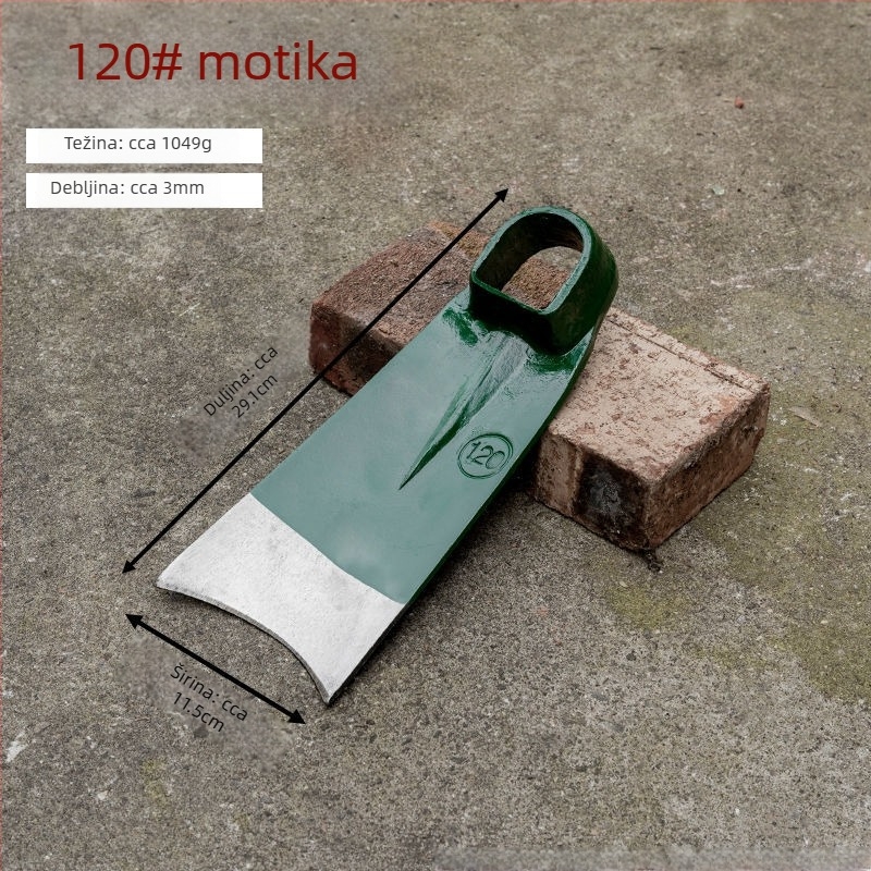 Vojno-zelena ručno kovana motika od željezničkog čelika, debela za kopanje, višenamjensko vrtno pomagalo