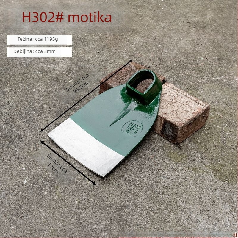 Vojno-zelena ručno kovana motika od željezničkog čelika, debela za kopanje, višenamjensko vrtno pomagalo