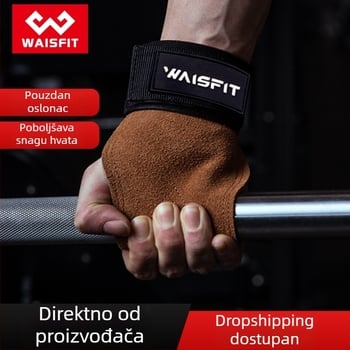 Kožne rukavice za fitness s zaštitom dlana, za zgibove, podrška zapešća i remen za mrtvo dizanje