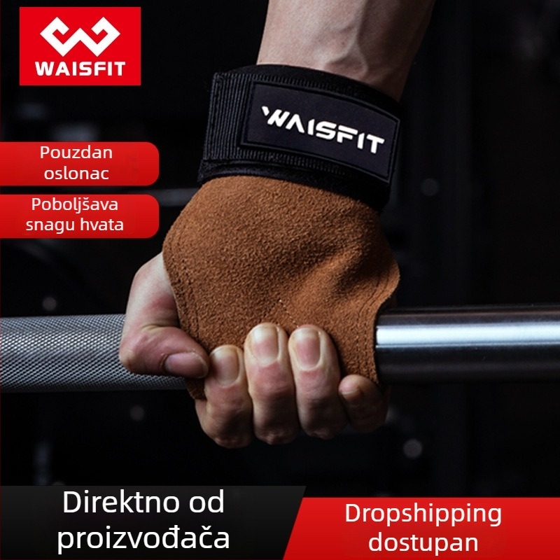 Kožne rukavice za fitness s zaštitom dlana, za zgibove, podrška zapešća i remen za mrtvo dizanje