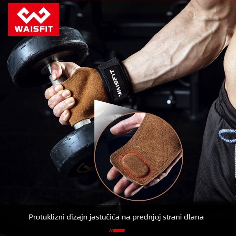 Kožne rukavice za fitness s zaštitom dlana, za zgibove, podrška zapešća i remen za mrtvo dizanje