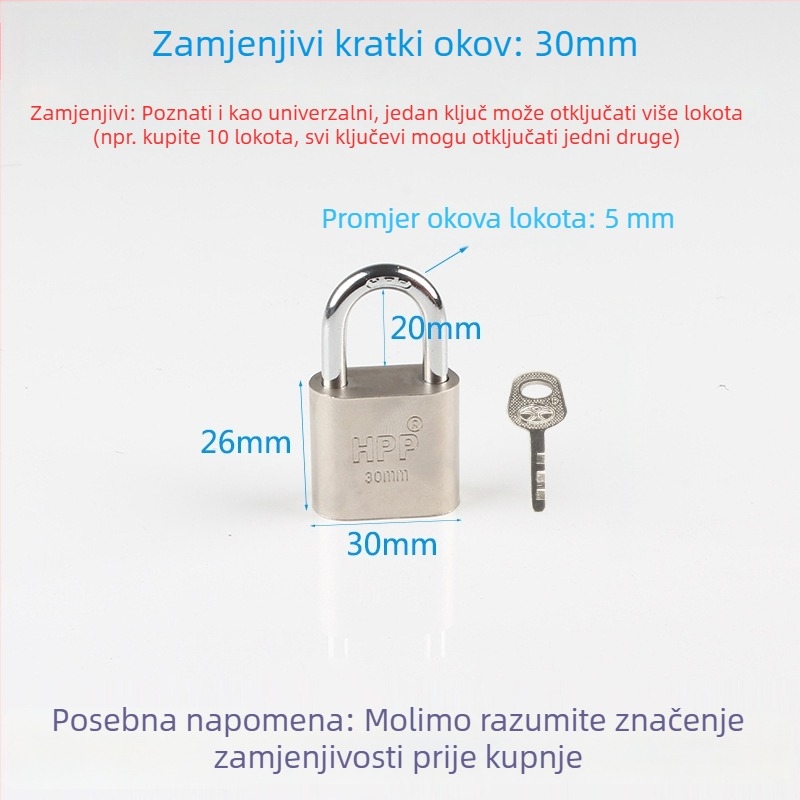 Katanac protiv krađe za kućnu upotrebu, mali katanc, mini lažni nehrđajući čelik, univerzalna glava brave