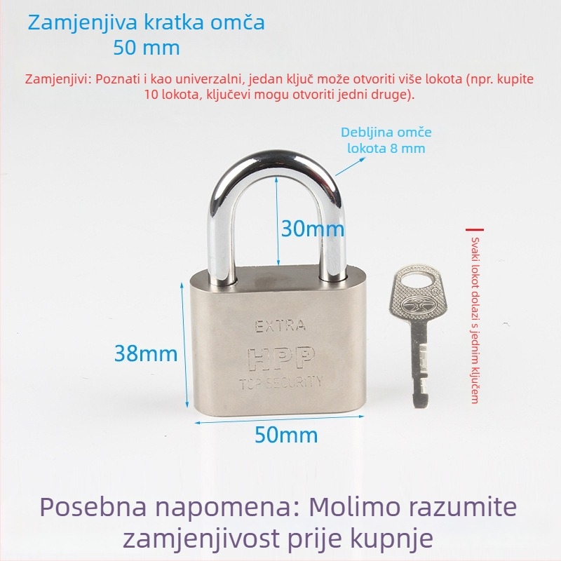 Katanac protiv krađe za kućnu upotrebu, mali katanc, mini lažni nehrđajući čelik, univerzalna glava brave