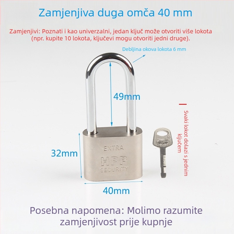 Katanac protiv krađe za kućnu upotrebu, mali katanc, mini lažni nehrđajući čelik, univerzalna glava brave