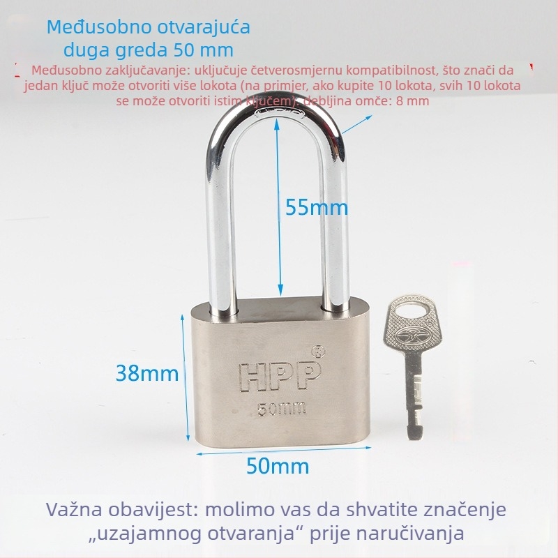 Katanac protiv krađe za kućnu upotrebu, mali katanc, mini lažni nehrđajući čelik, univerzalna glava brave