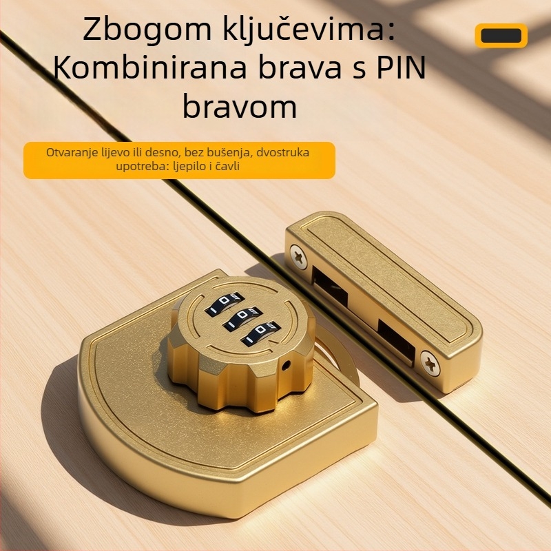 Brava bez bušenja za ladice i klizna vrata, dvostruka brava, mehanizam guranje-povlačenje za namještaj i skladištenje