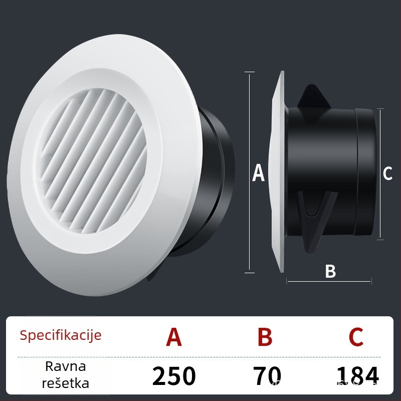 Okrugli plastični ventil za unutarnje ventiliranje, izlaz za središnju klimatizaciju, podesiv protok zraka, ABS