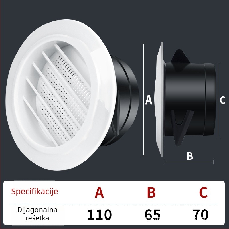 Okrugli plastični ventil za unutarnje ventiliranje, izlaz za središnju klimatizaciju, podesiv protok zraka, ABS