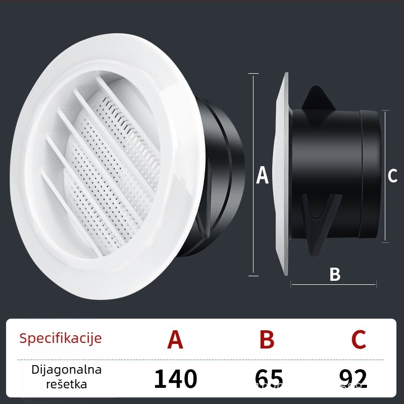 Okrugli plastični ventil za unutarnje ventiliranje, izlaz za središnju klimatizaciju, podesiv protok zraka, ABS