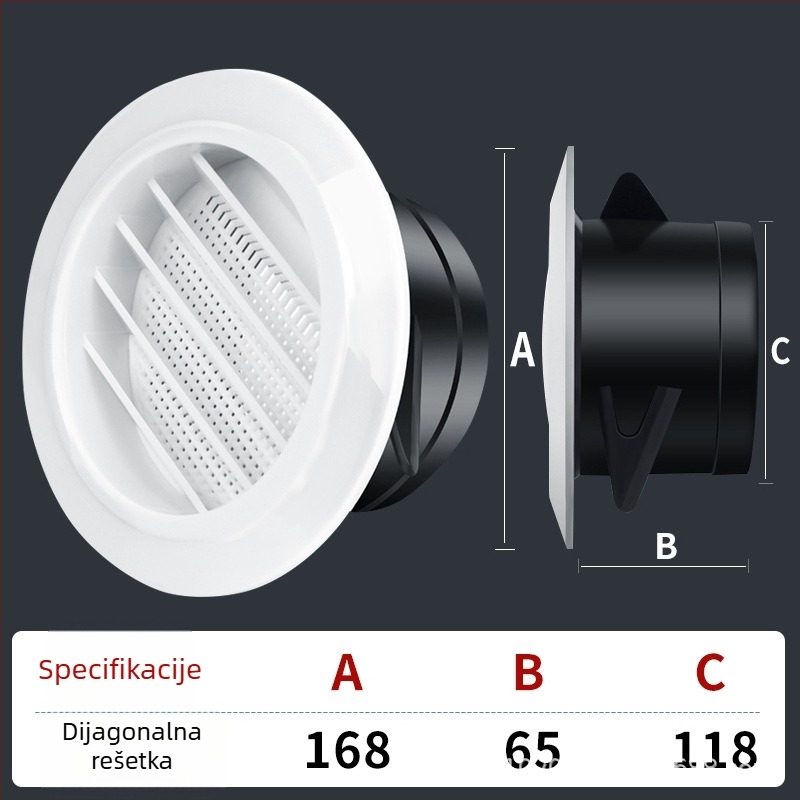 Okrugli plastični ventil za unutarnje ventiliranje, izlaz za središnju klimatizaciju, podesiv protok zraka, ABS