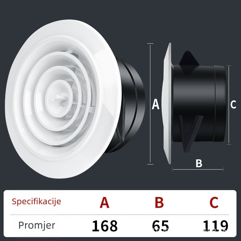 Okrugli plastični ventil za unutarnje ventiliranje, izlaz za središnju klimatizaciju, podesiv protok zraka, ABS